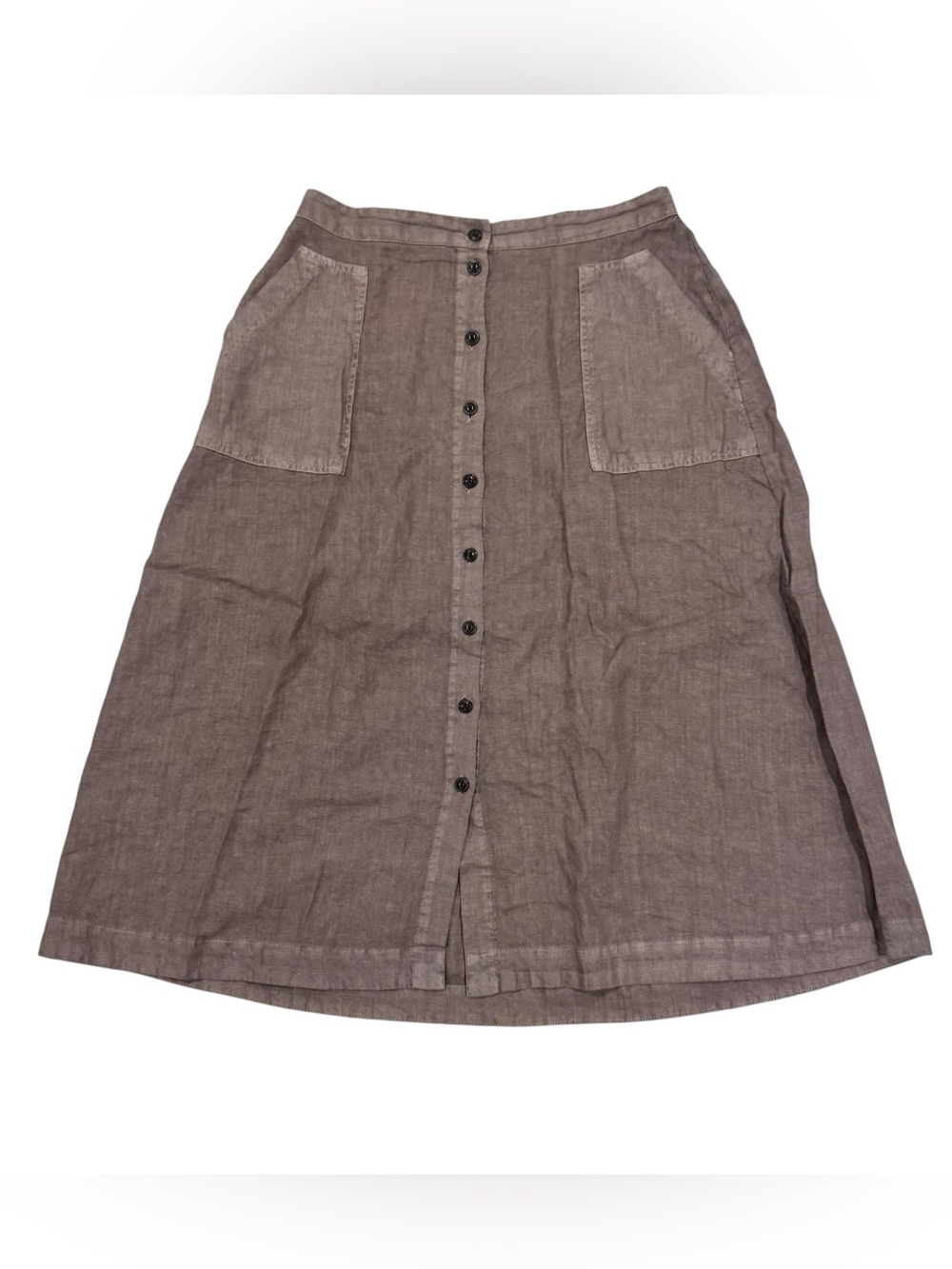 Universal Thread Brown Linen Blend Button Front Midi Skirt With Pockets Large